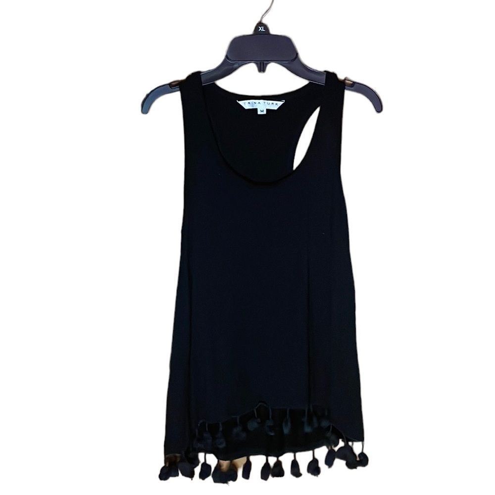 •TRINA TURK• BLACK RACER BACK TASSEL HEM TANK TOP IN SIZE MEDIUM